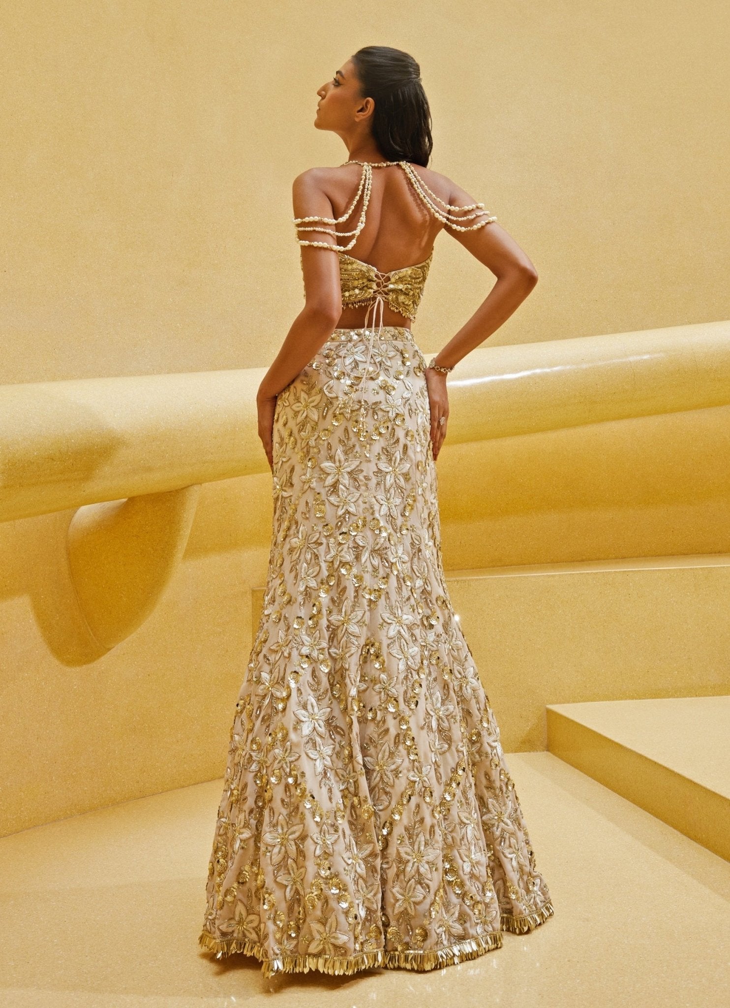 Pakistani Ivory Zardozi Georgette Mermaid Lehenga (2-Piece) - Image 2