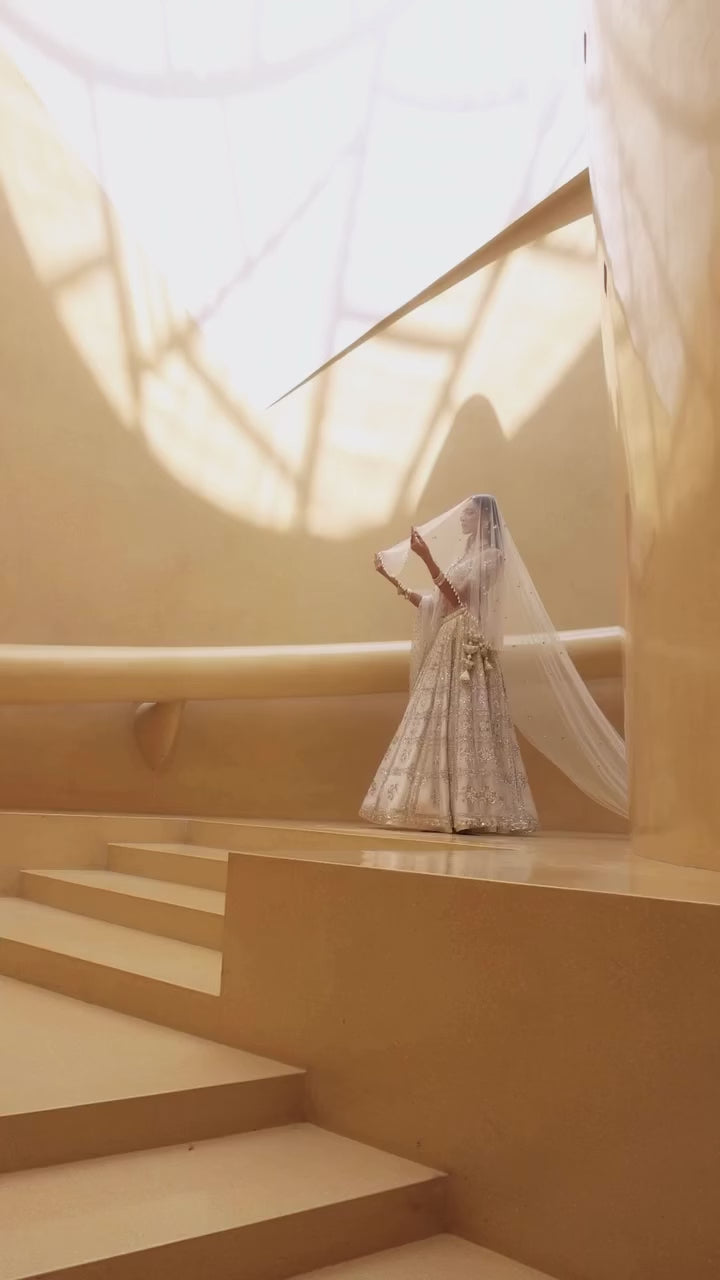 Pakistani Ivory Zardozi Georgette Mermaid Lehenga (2-Piece) - Image 7