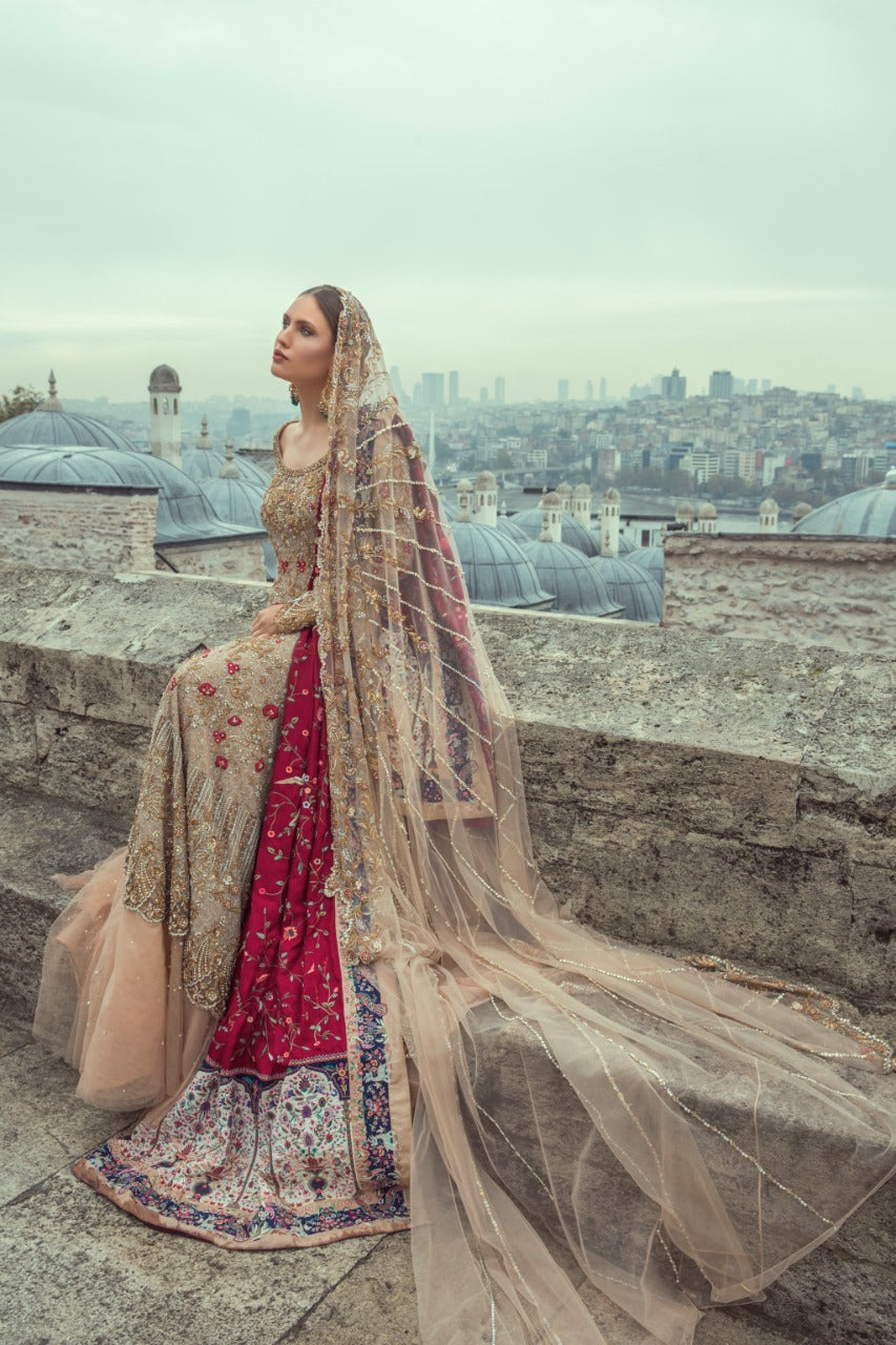 Pakistani Bone Zardozi Indian Net Bridal Lehenga (3-Piece) - Image 1