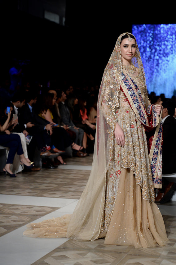 Pakistani Bone Zardozi Indian Net Bridal Lehenga (3-Piece) - Image 4