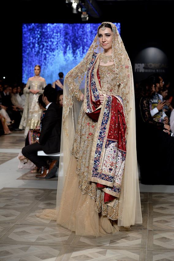 Pakistani Bone Zardozi Indian Net Bridal Lehenga (3-Piece) - Image 5