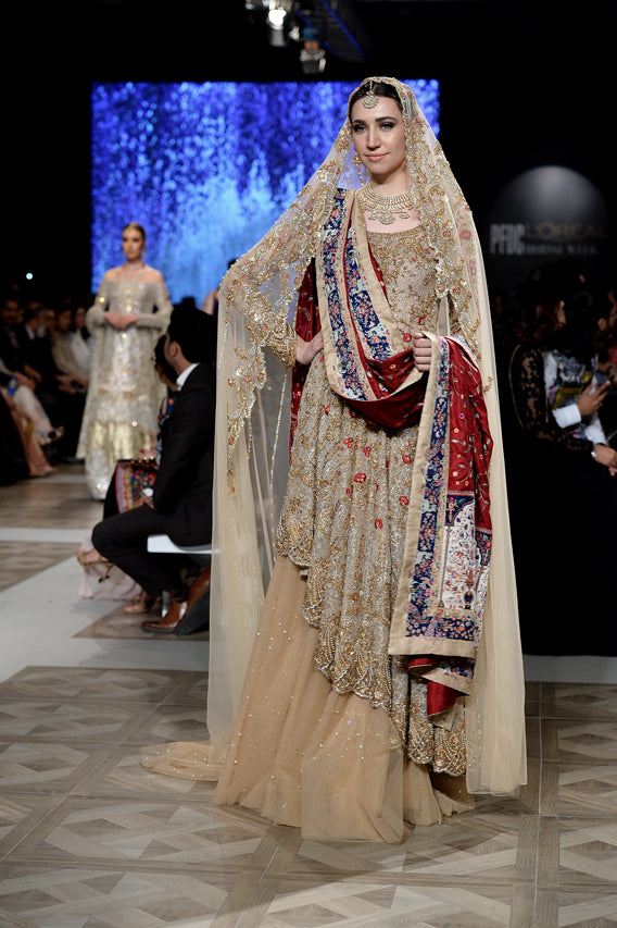 Pakistani Bone Zardozi Indian Net Bridal Lehenga (3-Piece) - Image 6