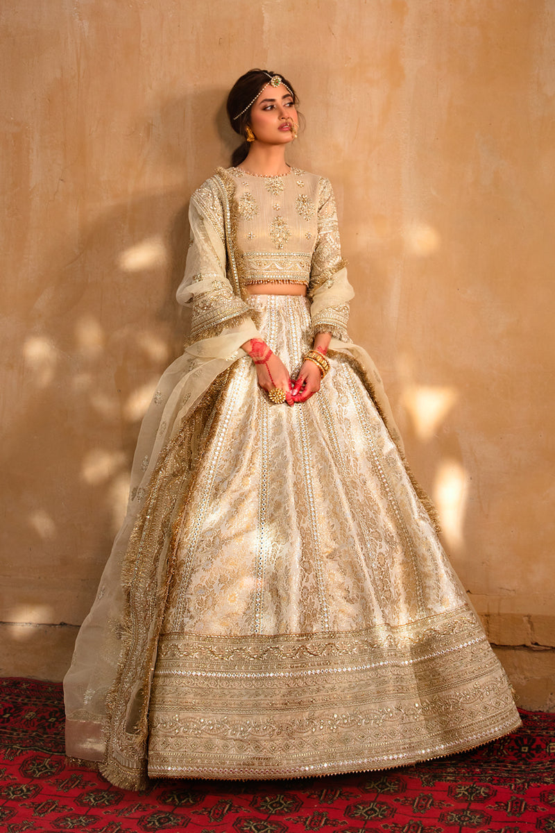 Pakistani Ivory Gotta Embroidered Jacquard Lehenga (3-Piece) - Image 1