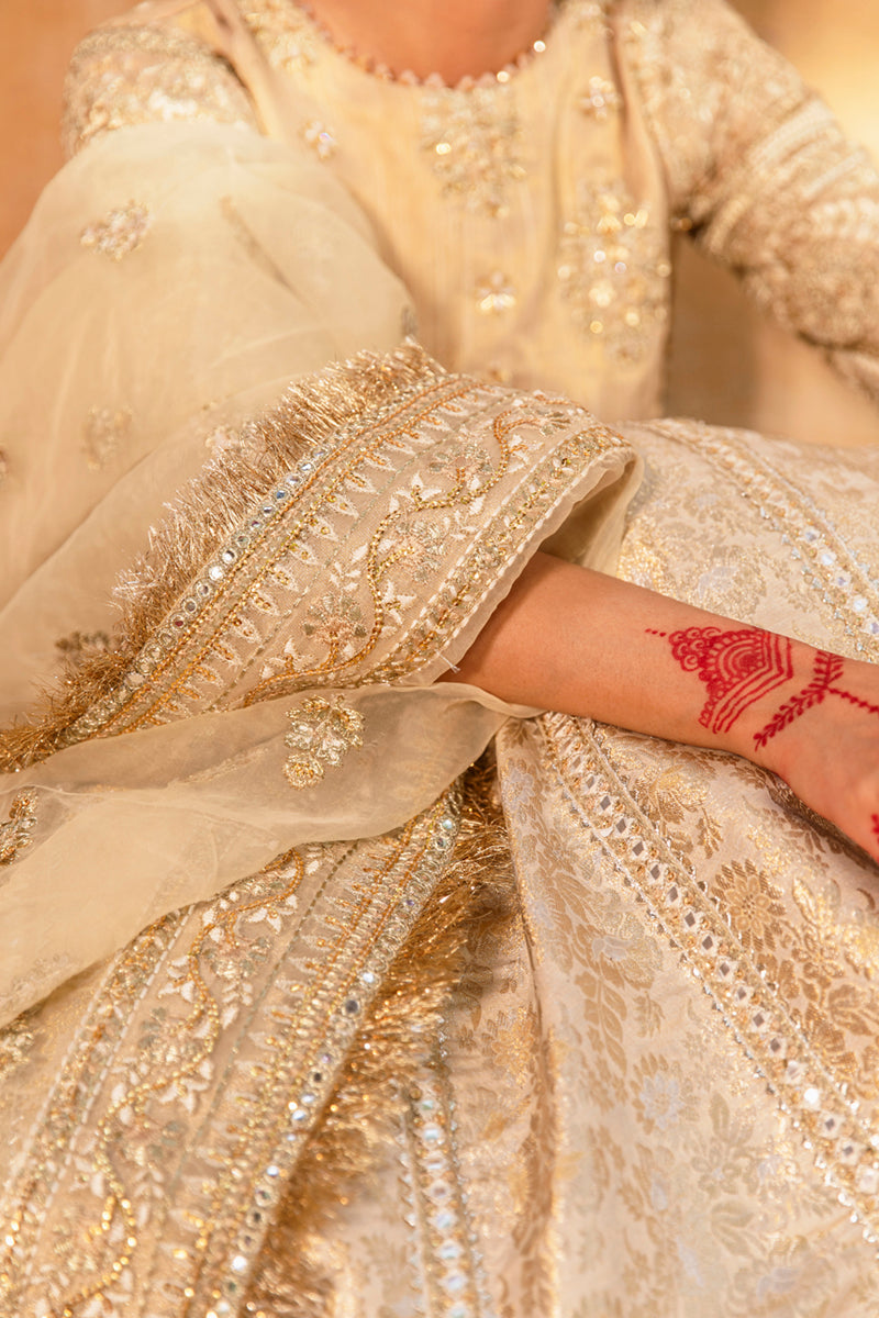 Pakistani Ivory Gotta Embroidered Jacquard Lehenga (3-Piece) - Image 8