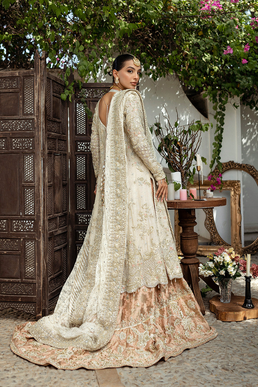 Pakistani Ivory Hand-Embroidered Silk Net Lehenga (3-Piece) - Image 3