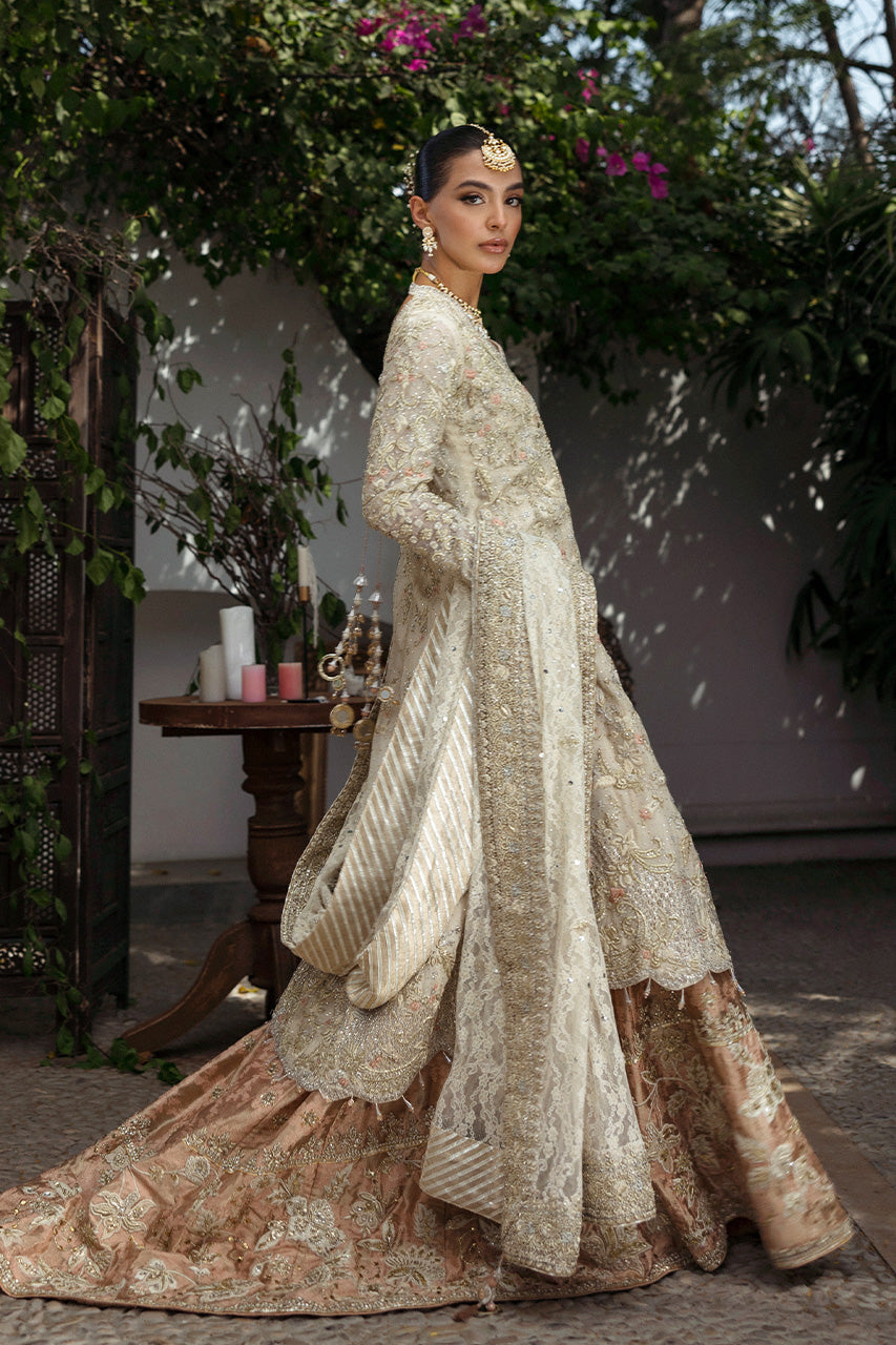 Pakistani Ivory Hand-Embroidered Silk Net Lehenga (3-Piece) - Image 5