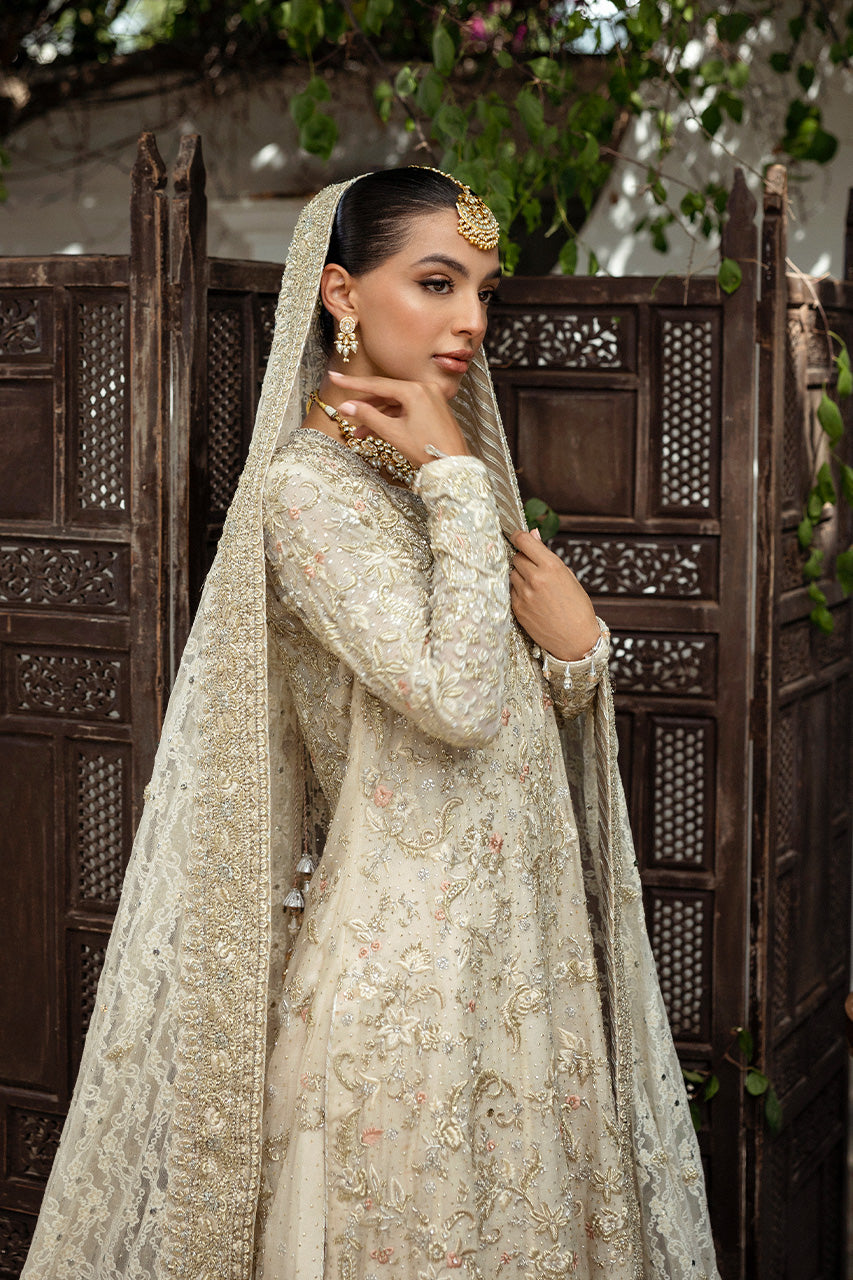 Pakistani Ivory Hand-Embroidered Silk Net Lehenga (3-Piece) - Image 7