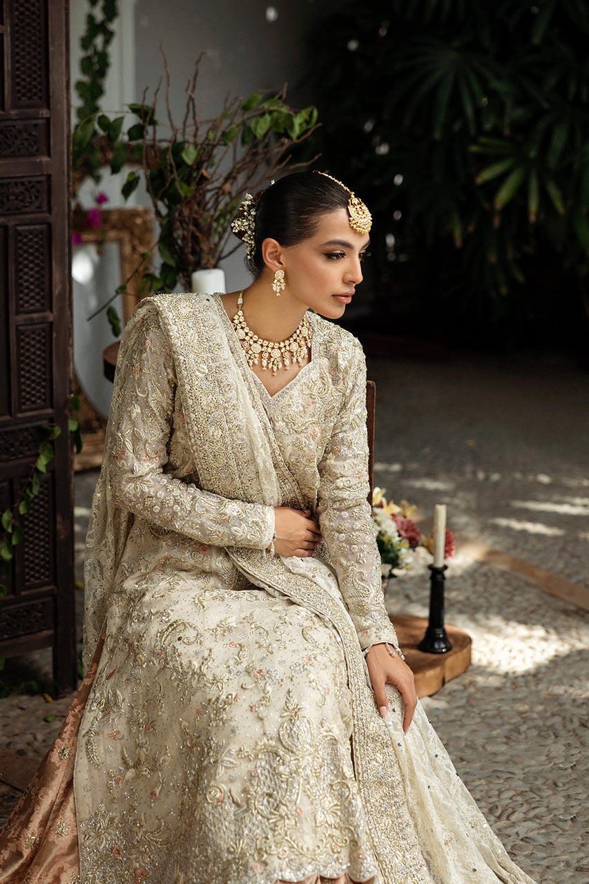 Pakistani Ivory Hand-Embroidered Silk Net Lehenga (3-Piece) - Image 8