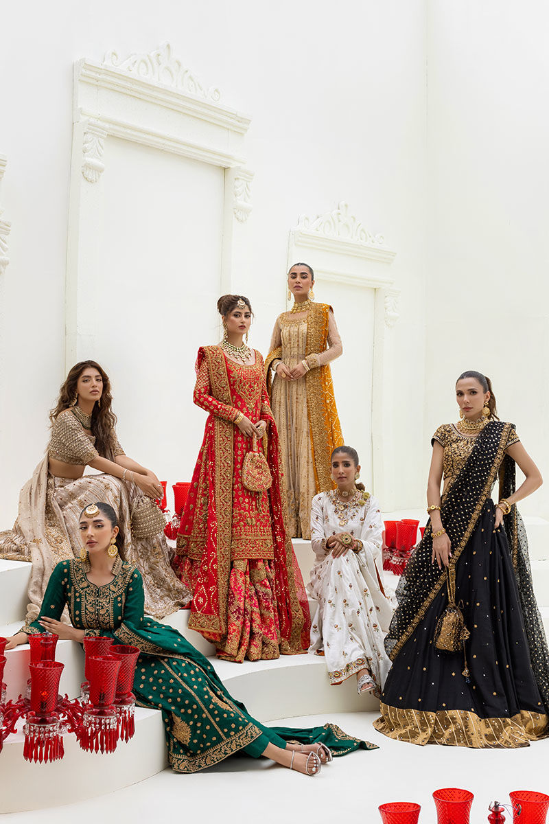 Pakistani Ivory & Rust Embellished Net Kalidar Lehenga (3-Piece) - Image 7