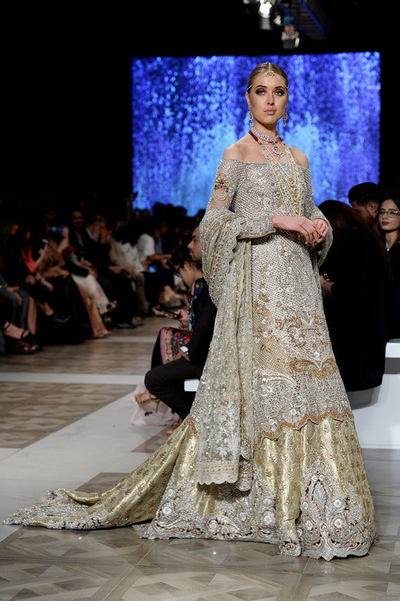 Bone Zardozi Net & Jamawar Bridal Lehenga (3-Piece) - Image 1