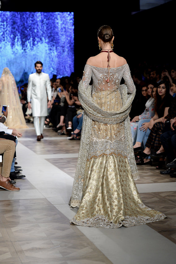 Bone Zardozi Net & Jamawar Bridal Lehenga (3-Piece) - Image 2