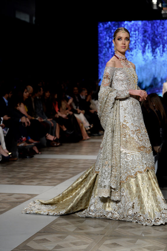 Bone Zardozi Net & Jamawar Bridal Lehenga (3-Piece) - Image 3