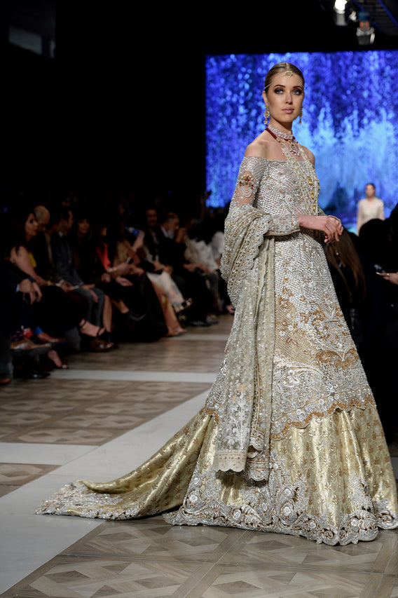 Bone Zardozi Net & Jamawar Bridal Lehenga (3-Piece) - Image 4