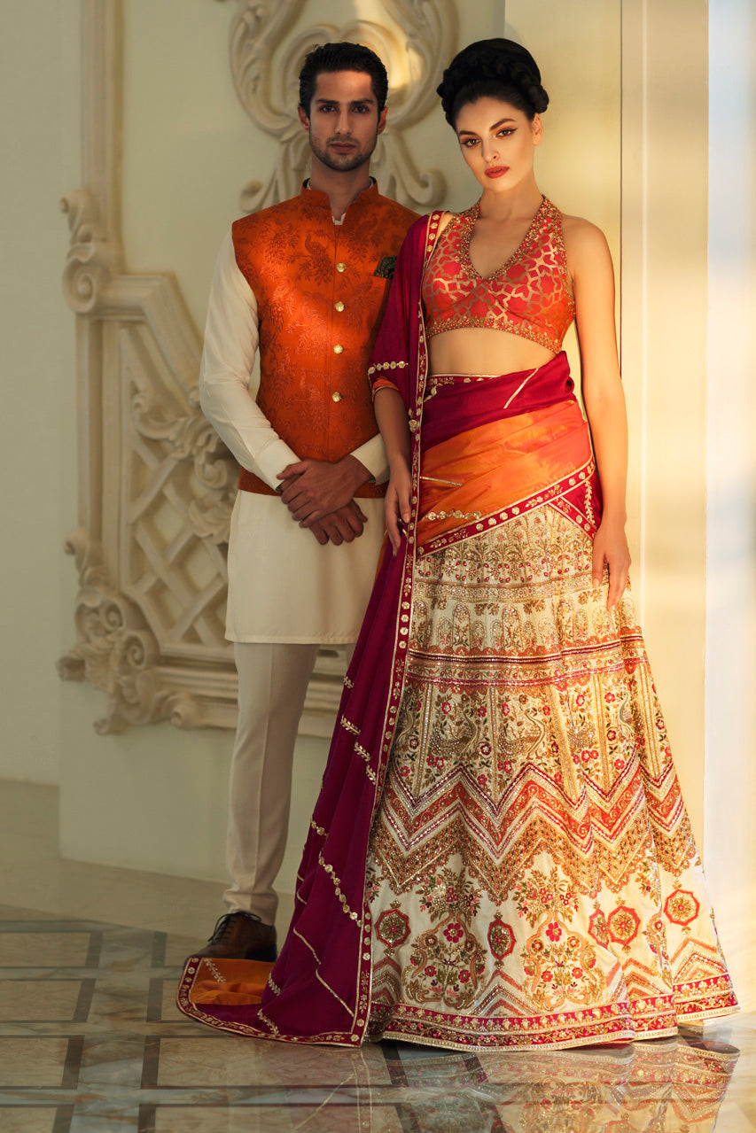 Ivory Zardozi Jamawar Bridal Lehenga (3-Piece) - Image 2