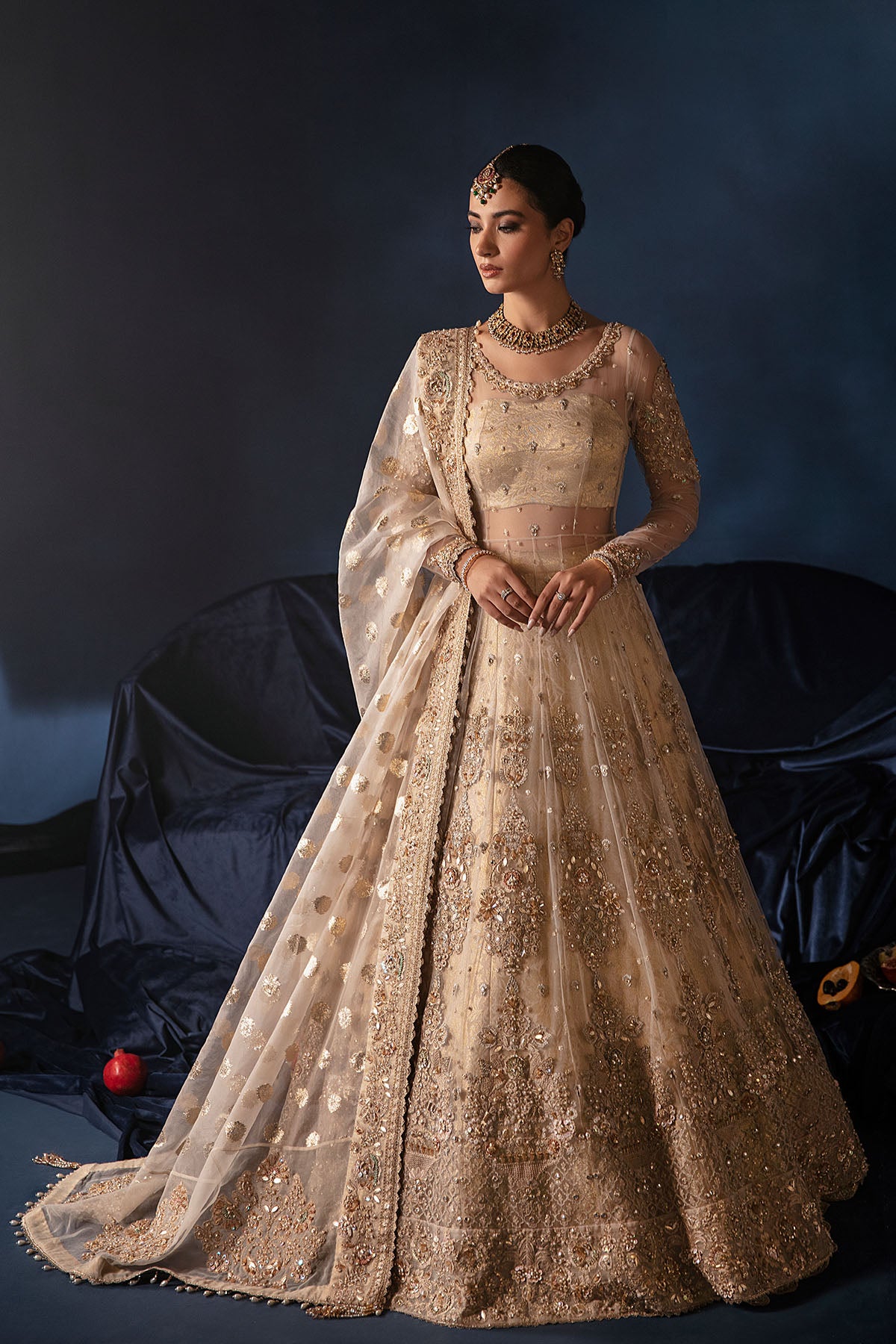 Ivory Zardozi Net & Jamawar Bridal Lehenga (4-Pc) - Image 1