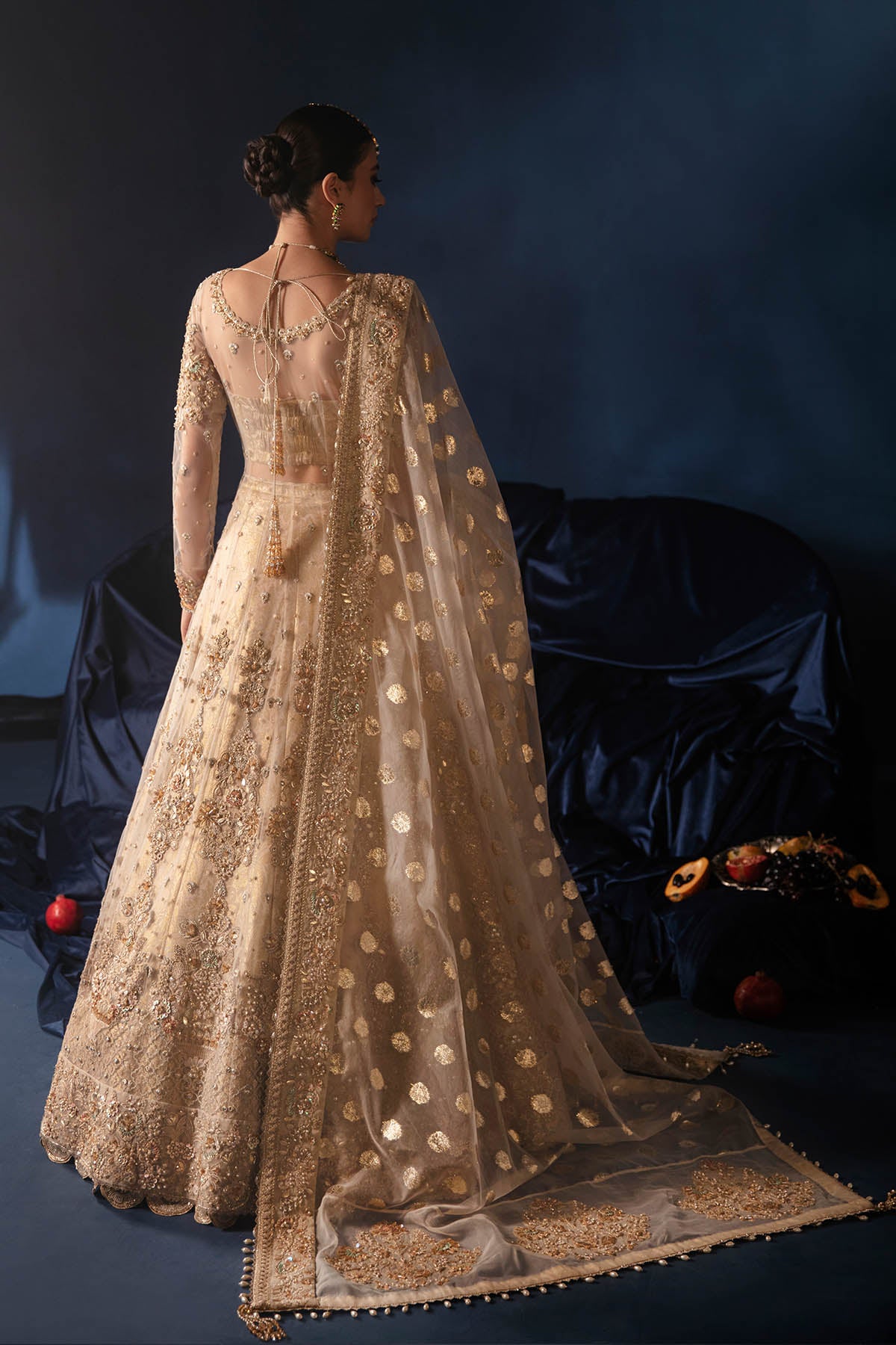 Ivory Zardozi Net & Jamawar Bridal Lehenga (4-Pc) - Image 3