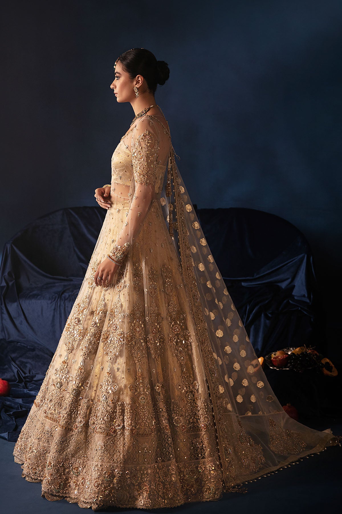 Ivory Zardozi Net & Jamawar Bridal Lehenga (4-Pc) - Image 4