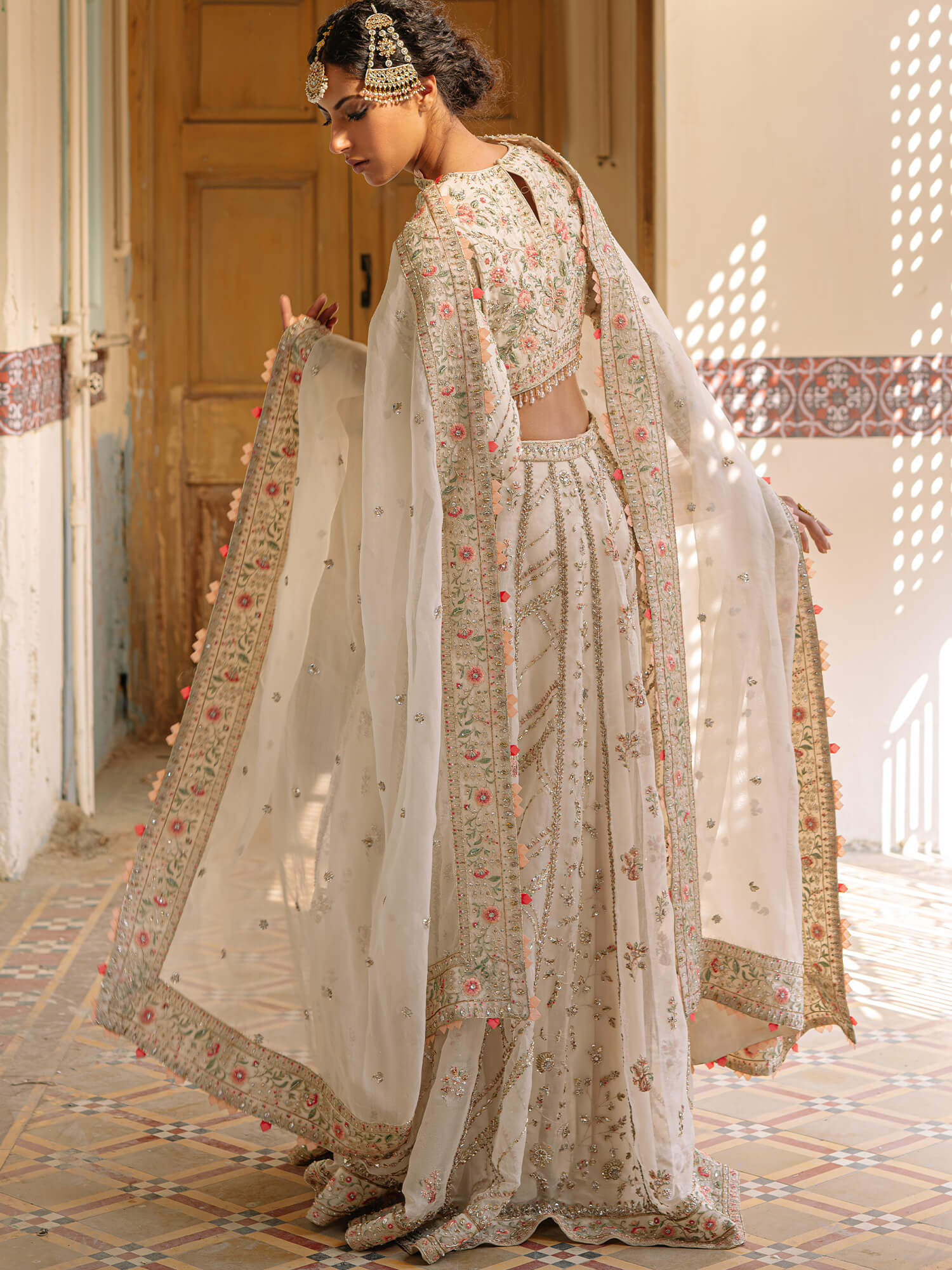 Ivory Zardozi Khadi Silk Lehenga Choli (3-Piece) - Image 5