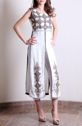 Pakistani Ivory Embellished Self-Embossed Tunic Lehenga (3-Piece) - Image 2