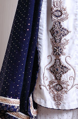 Pakistani Ivory Embellished Self-Embossed Tunic Lehenga (3-Piece) - Image 3