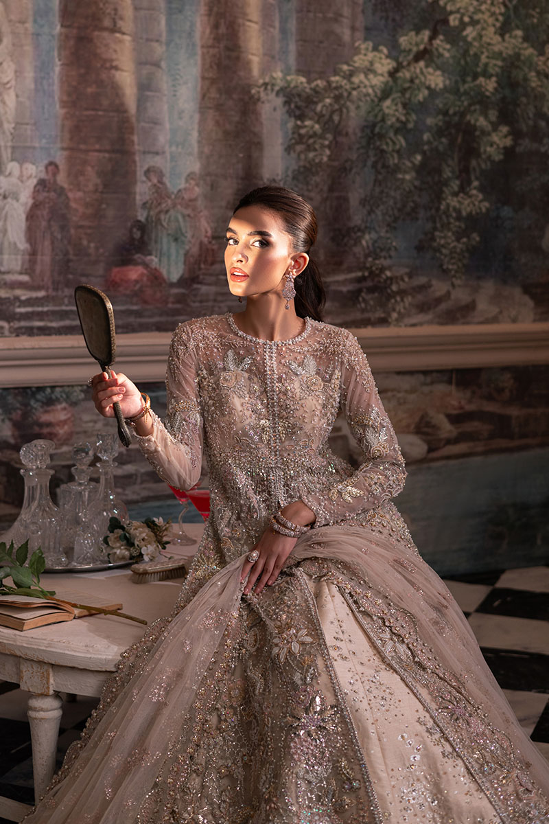 Pakistani Ivory Embellished Net Lehenga Set (3-Piece) - Image 5