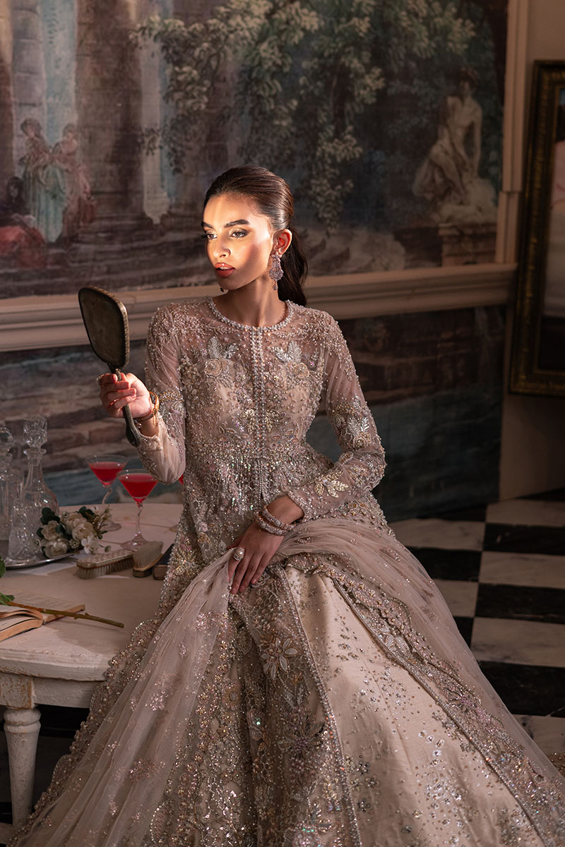 Pakistani Ivory Embellished Net Lehenga Set (3-Piece) - Image 6