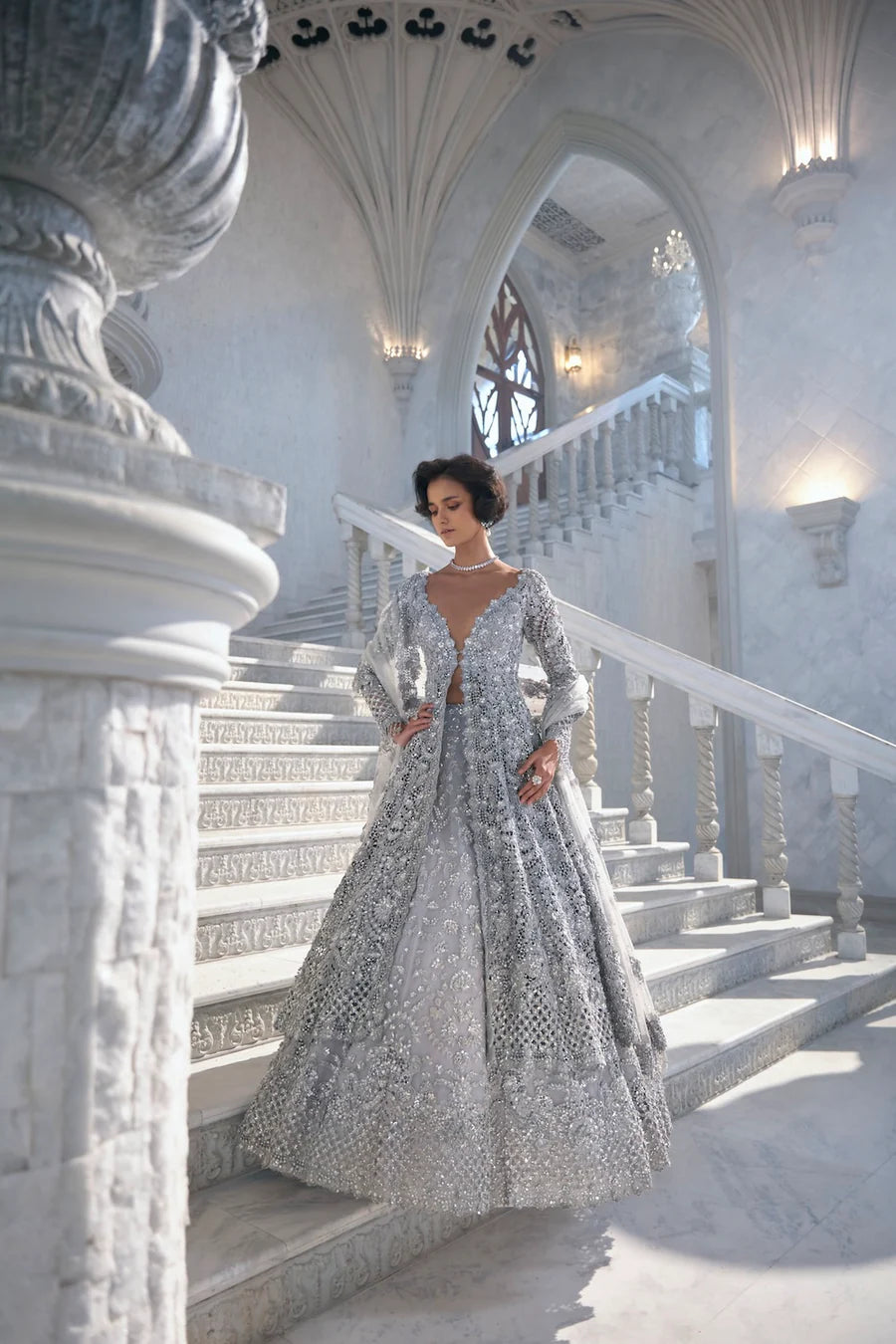 Indian Nude Cut Work Embroidered Net Lehenga Set (3-Piece) - Image 3