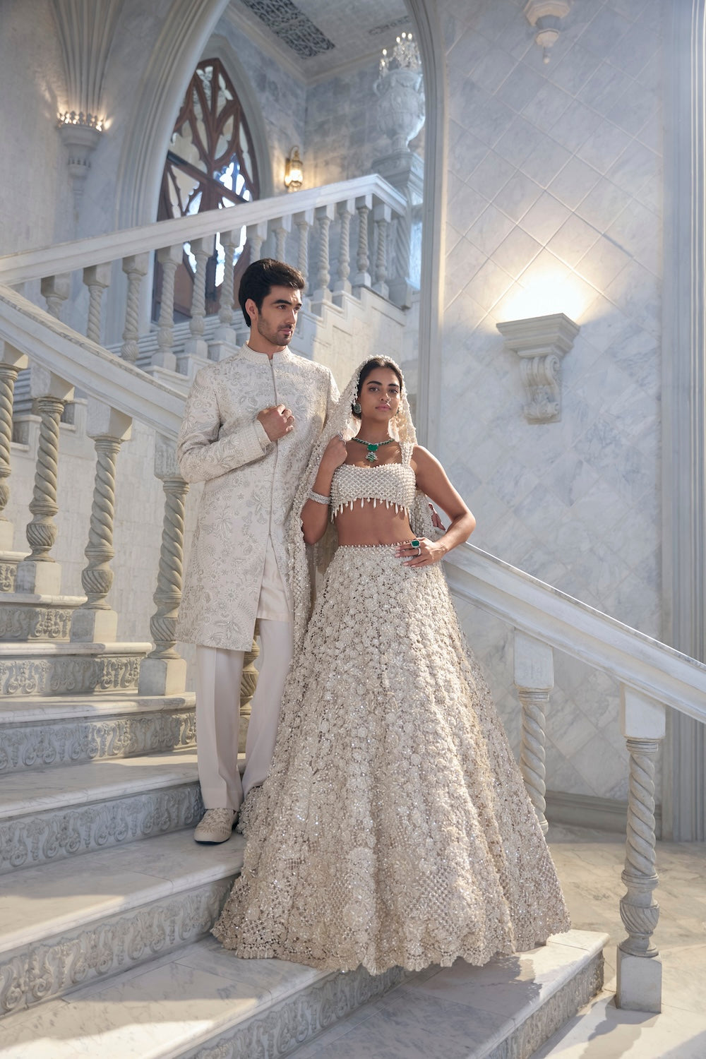 Ivory Cut Work Embroidered Net Lehenga (3-Piece) - Image 8