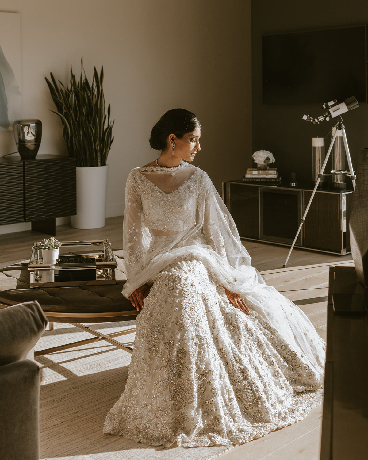 Ivory Embroidered Net Lehenga Dress (3-Piece) - Image 3