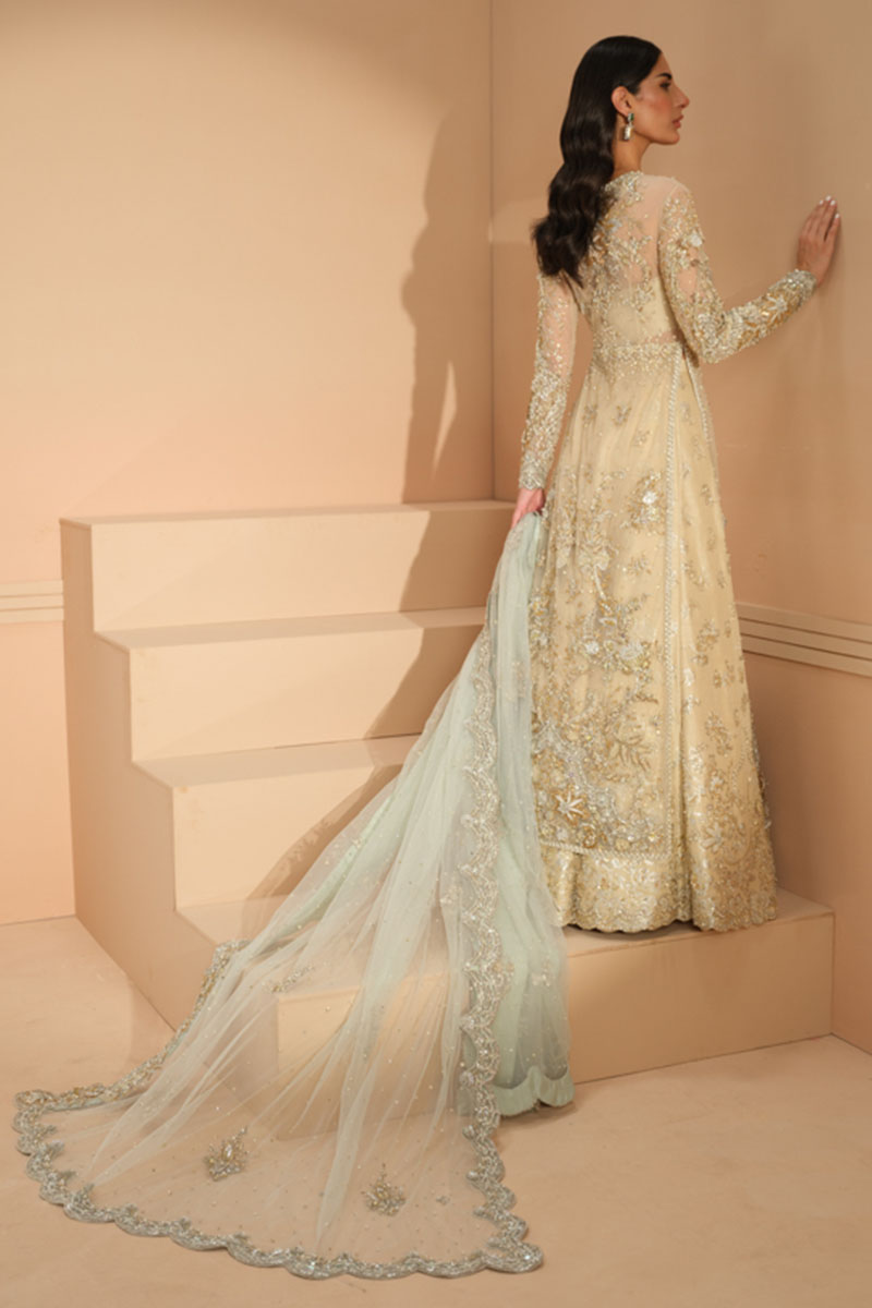 Pakistani Ivory Embellished Net Bridal Lehenga (3-Piece) - Image 11