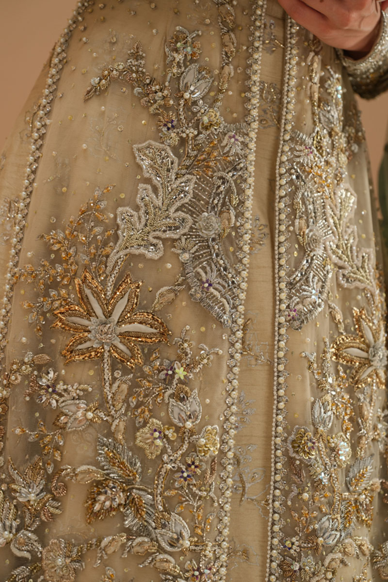 Pakistani Ivory Embellished Net Bridal Lehenga (3-Piece) - Image 12