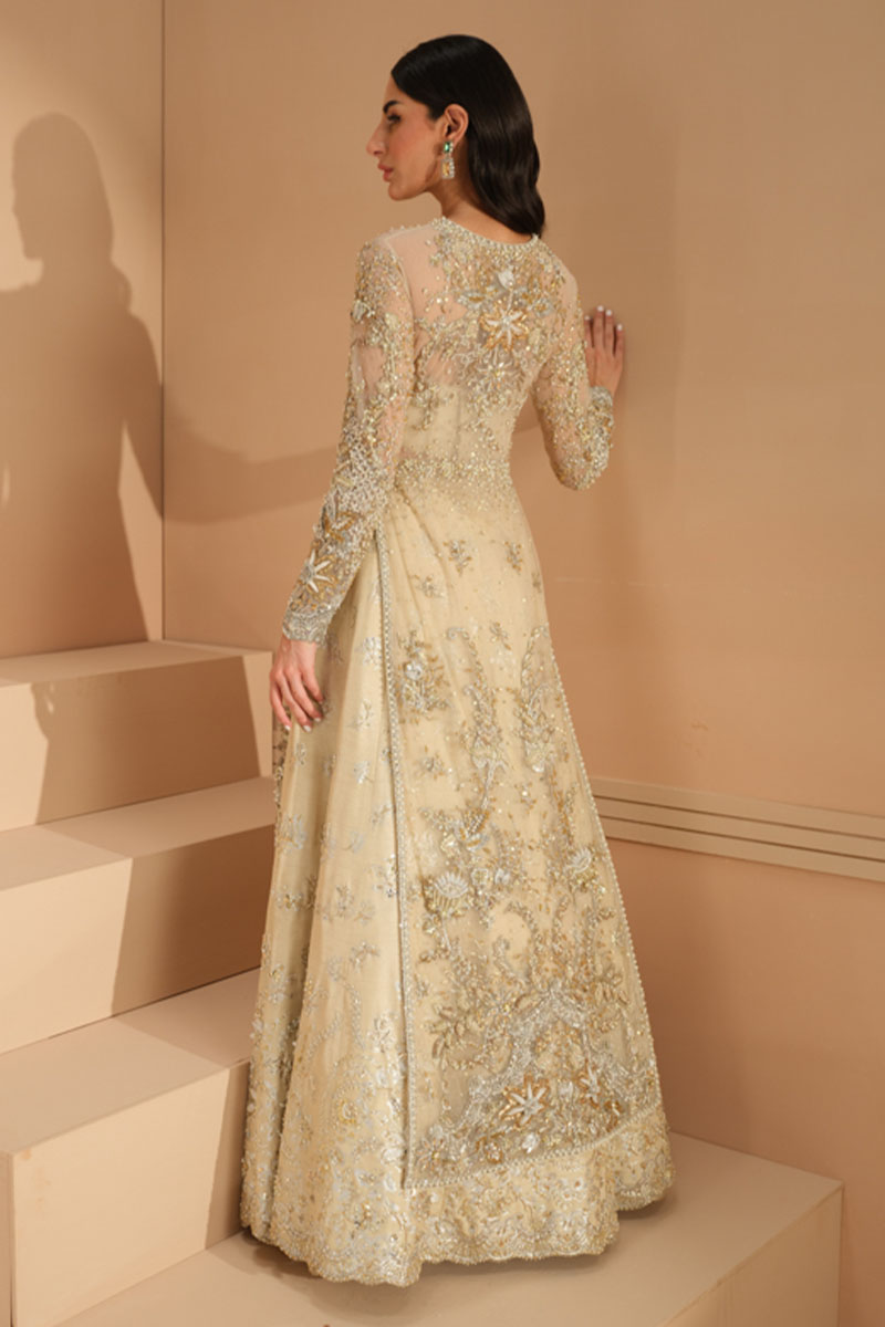 Pakistani Ivory Embellished Net Bridal Lehenga (3-Piece) - Image 13