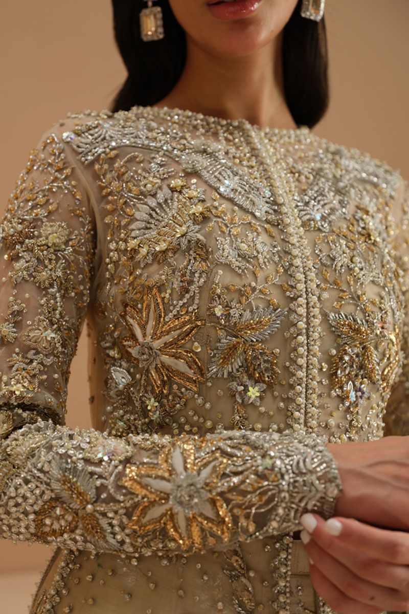 Pakistani Ivory Embellished Net Bridal Lehenga (3-Piece) - Image 8