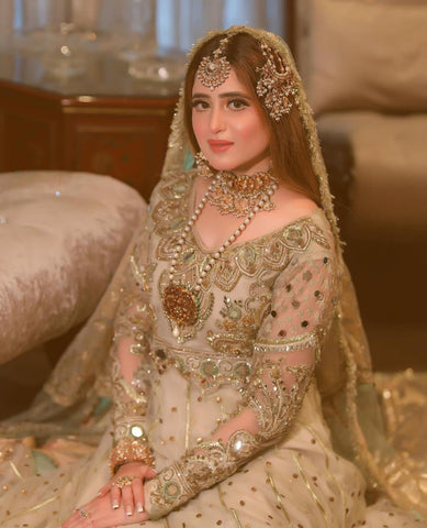 Ivory Embroidered Net Bridal Lehenga (3-Piece) - Image 4