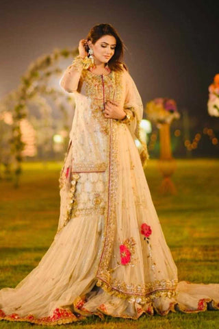 Ivory Embellished Net Bridal Lehenga (3-Piece) - Image 3