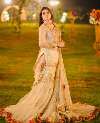 Ivory Embellished Net Bridal Lehenga (3-Piece) - Image 4