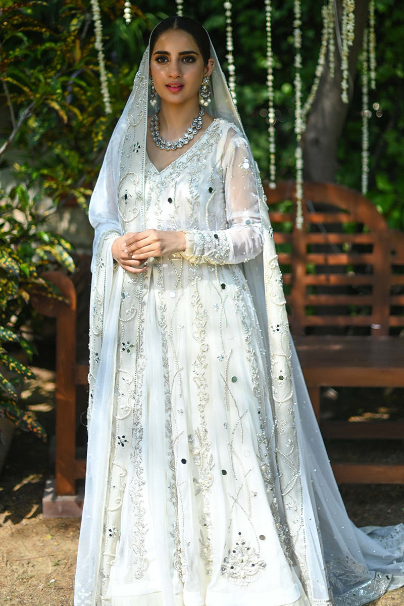 Ivory Embellished Net Bridal Lehenga Set (3-Piece) - Image 3