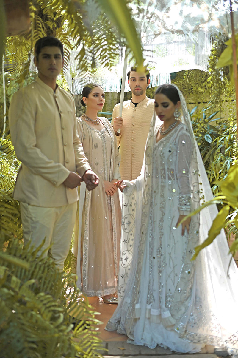 Ivory Embellished Net Bridal Lehenga Set (3-Piece) - Image 4