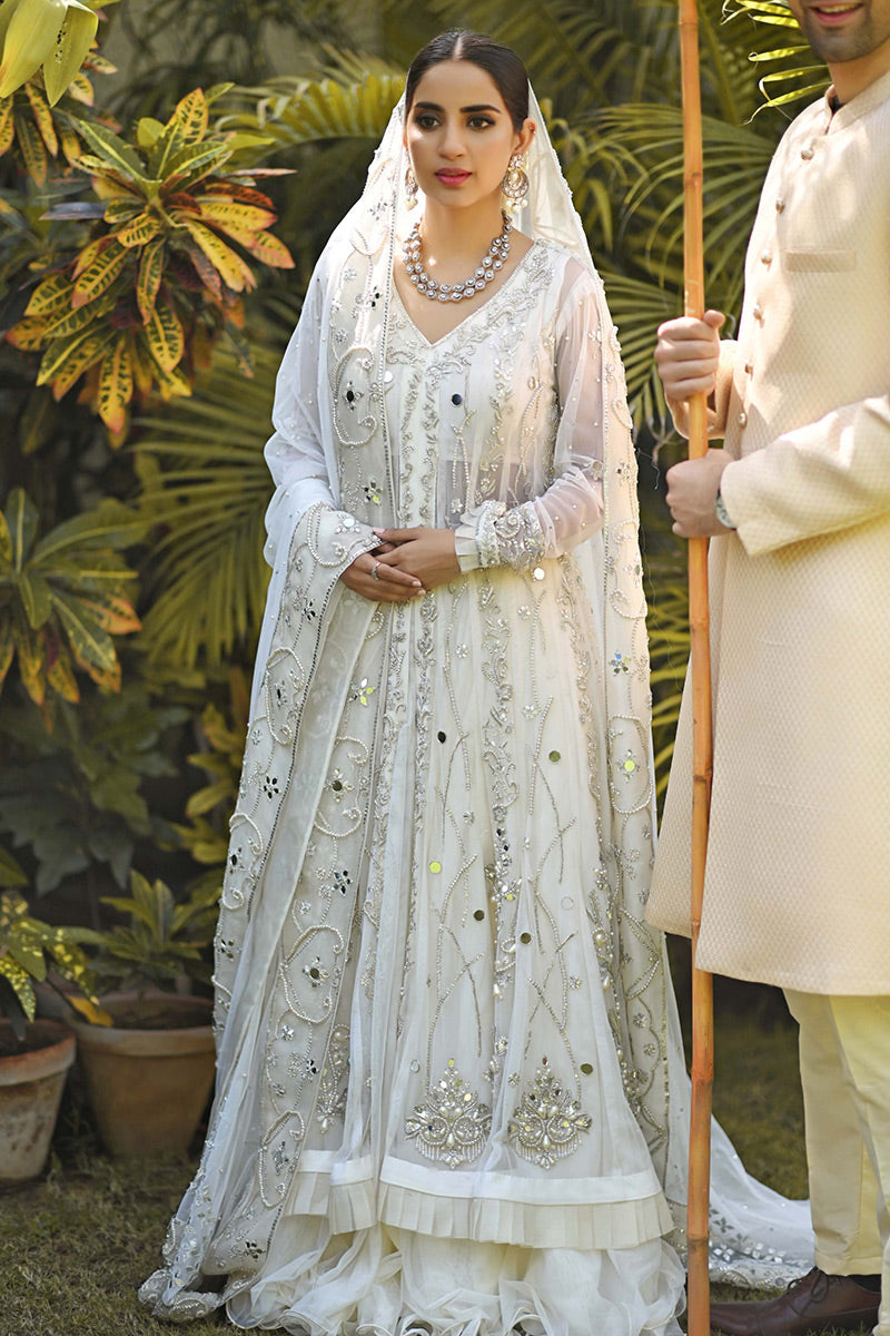 Ivory Embellished Net Bridal Lehenga Set (3-Piece) - Image 5