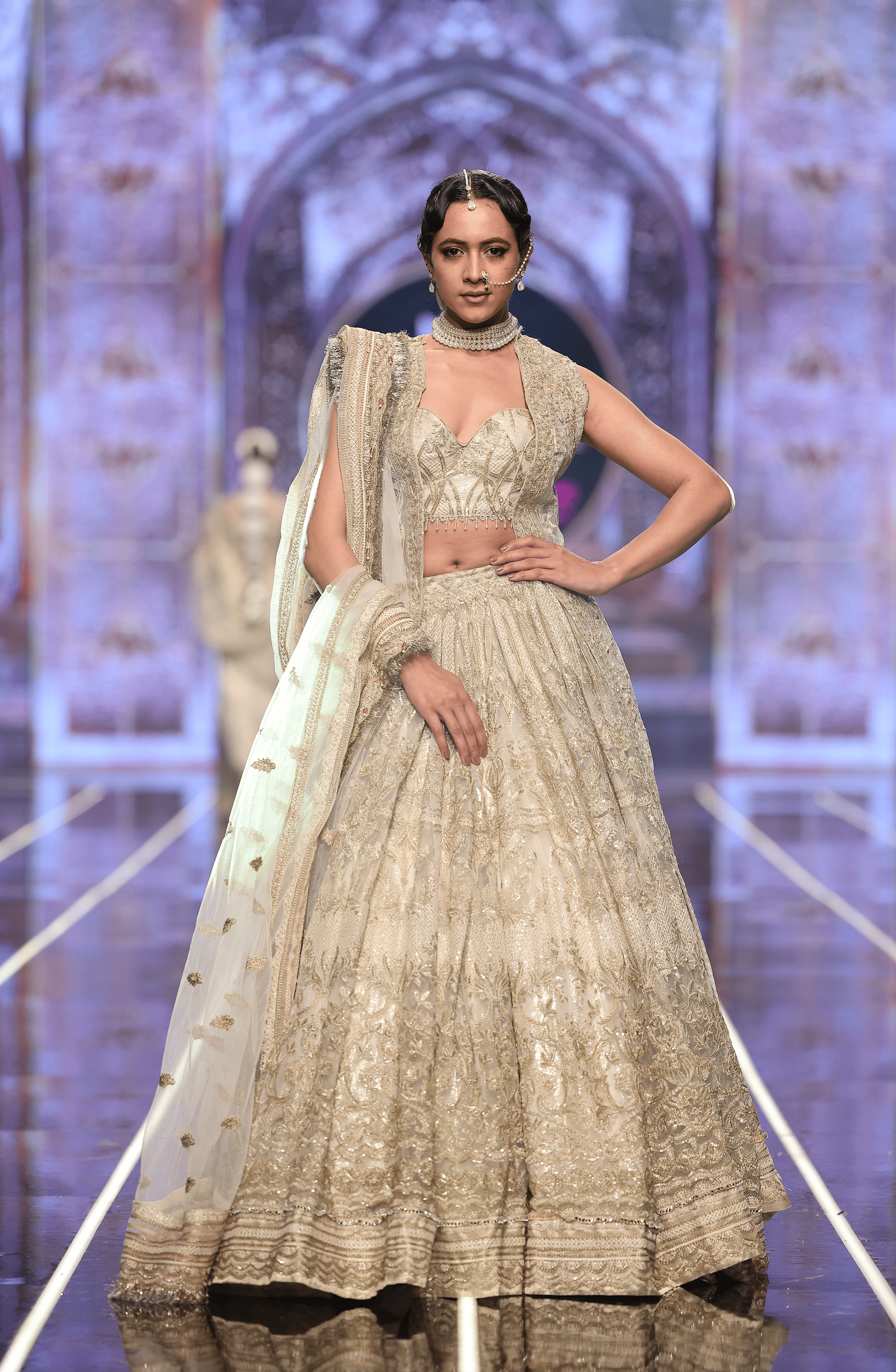 Pakistani Ivory Embroidered Net Lehenga Choli (3-Piece) - Image 1