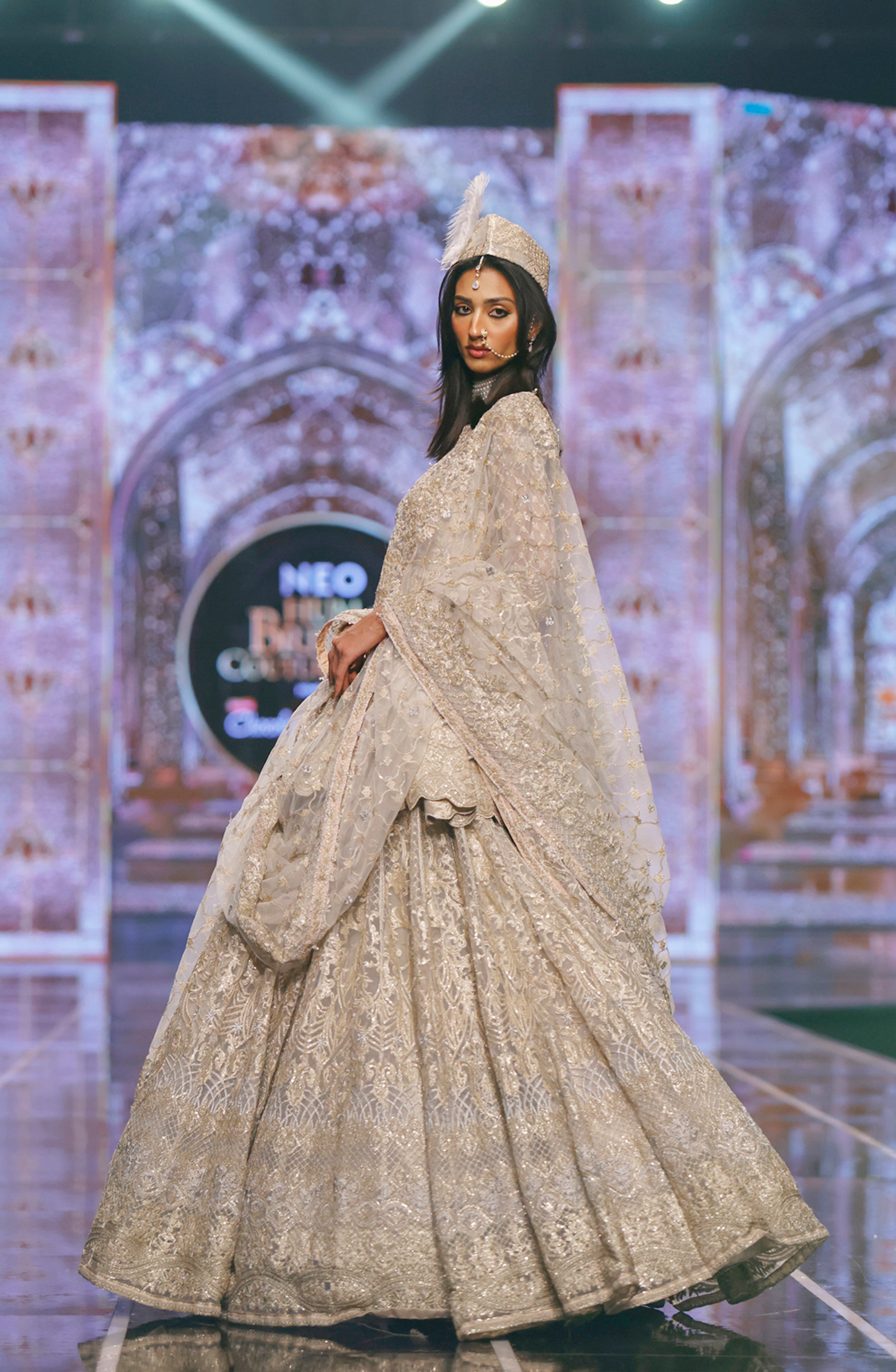 Ivory Embroidered Net Peplum Lehenga (3-Piece) - Image 3