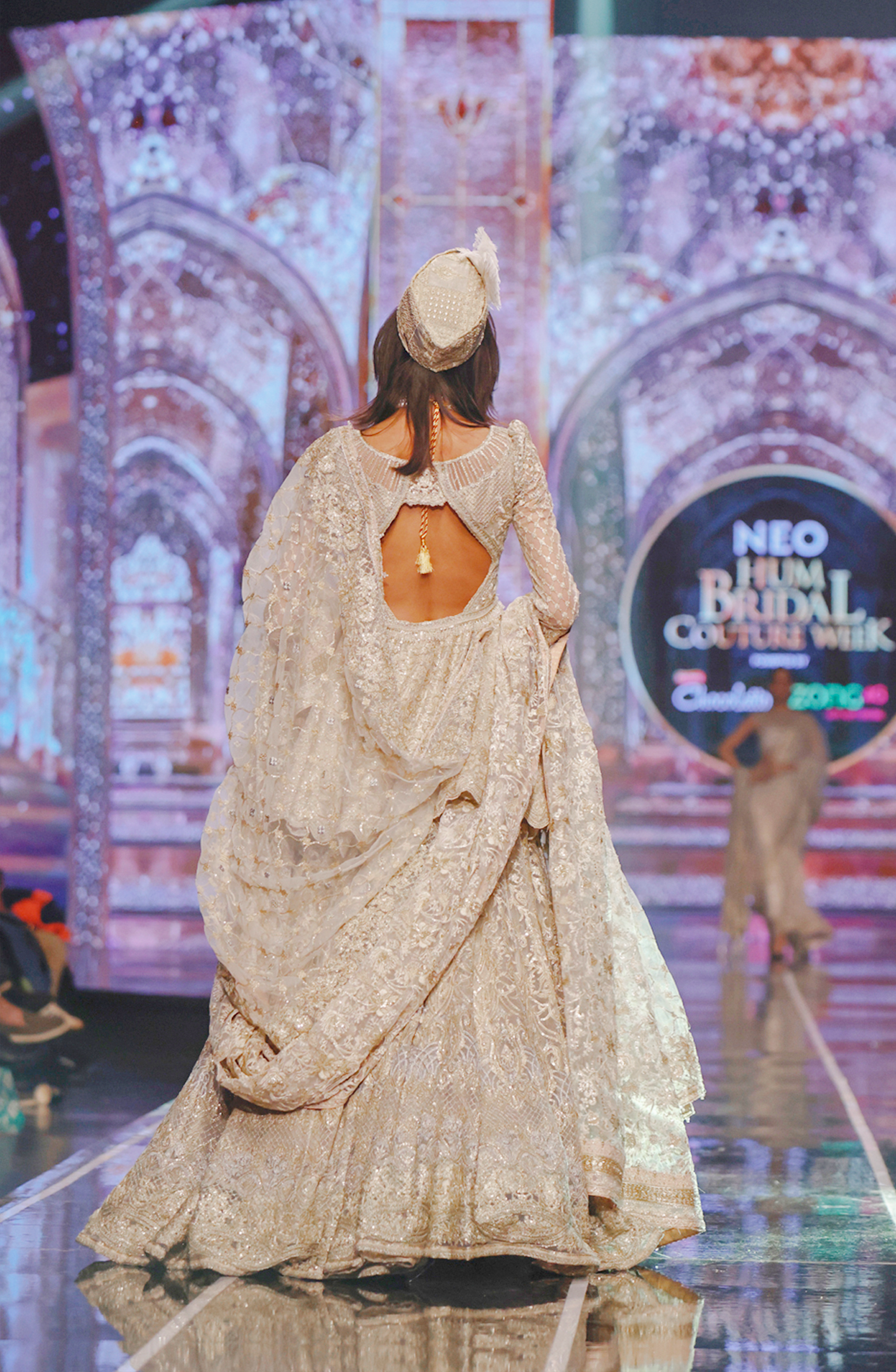 Ivory Embroidered Net Peplum Lehenga (3-Piece) - Image 4