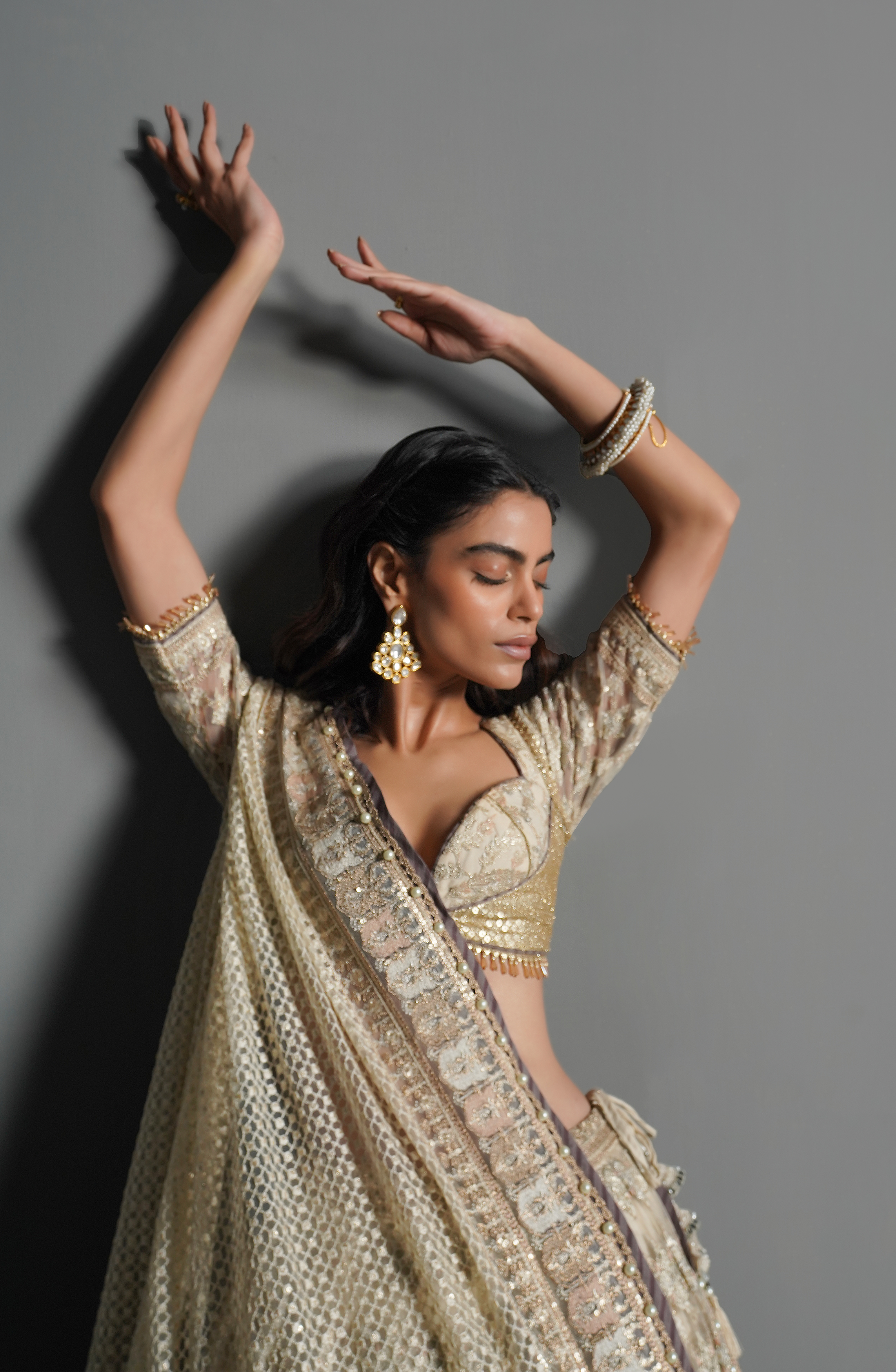 Ivory Embroidered Net Lehenga Choli (3-Piece) - Image 6