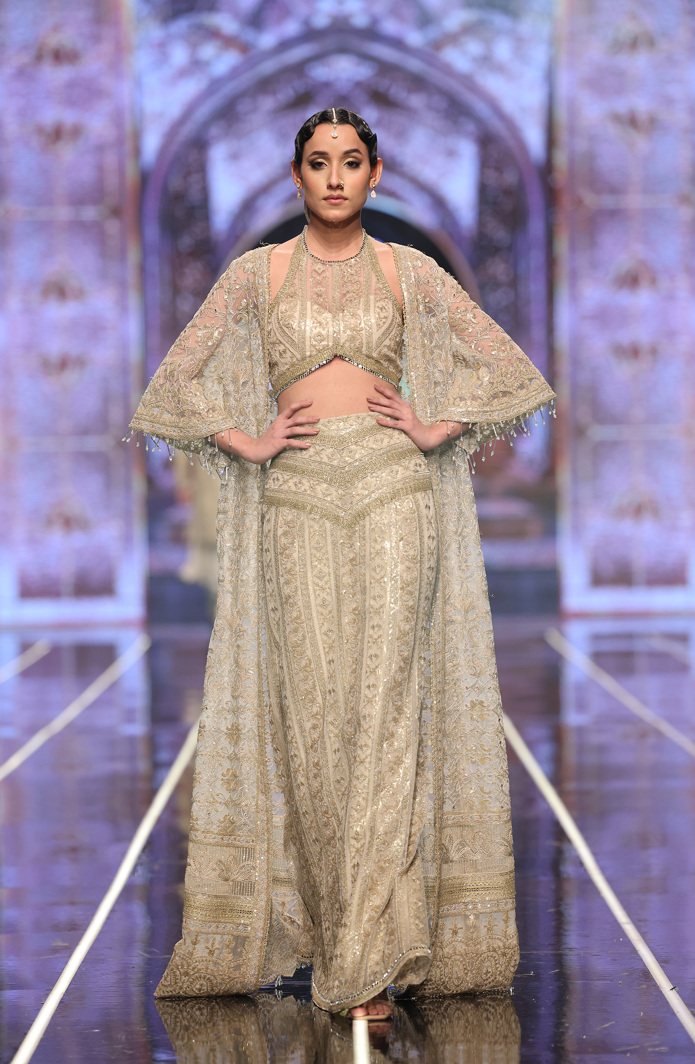 Ivory Embroidered Net Lehenga Ensemble (3-Piece) - Image 1
