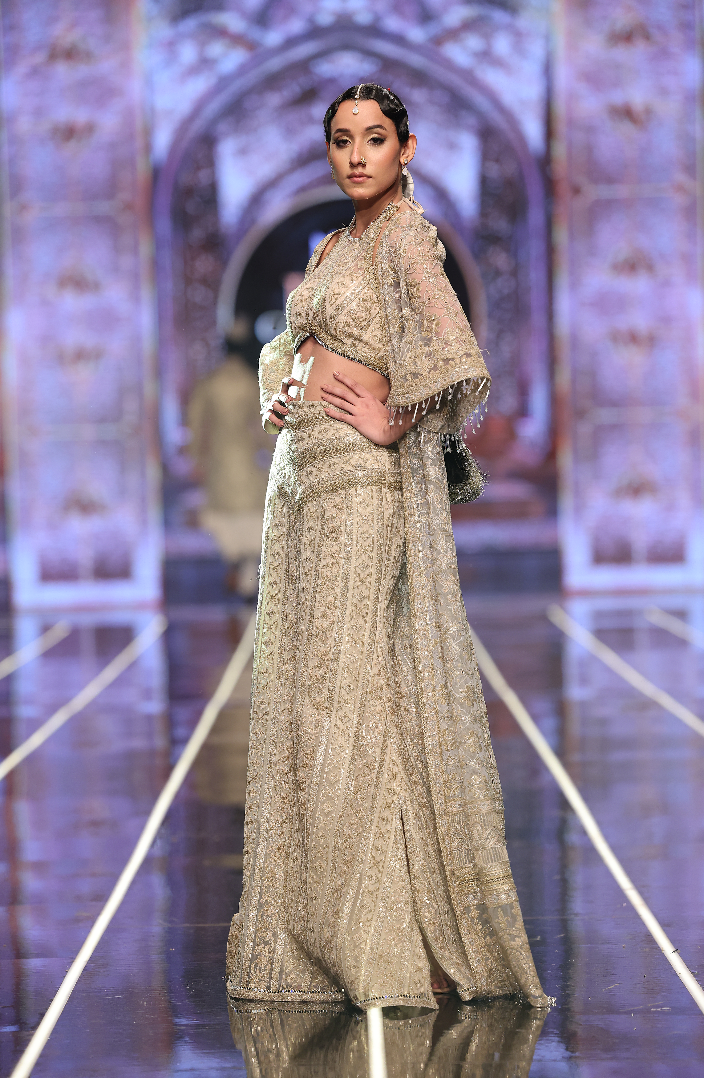 Ivory Embroidered Net Lehenga Ensemble (3-Piece) - Image 2
