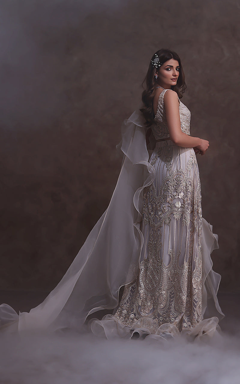 Ivory Embroidered Net Lehenga Set (3-Piece) - Image 2