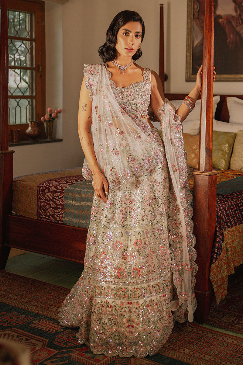 Ivory Embellished Net Lehenga Choli (3-Piece) - Image 1