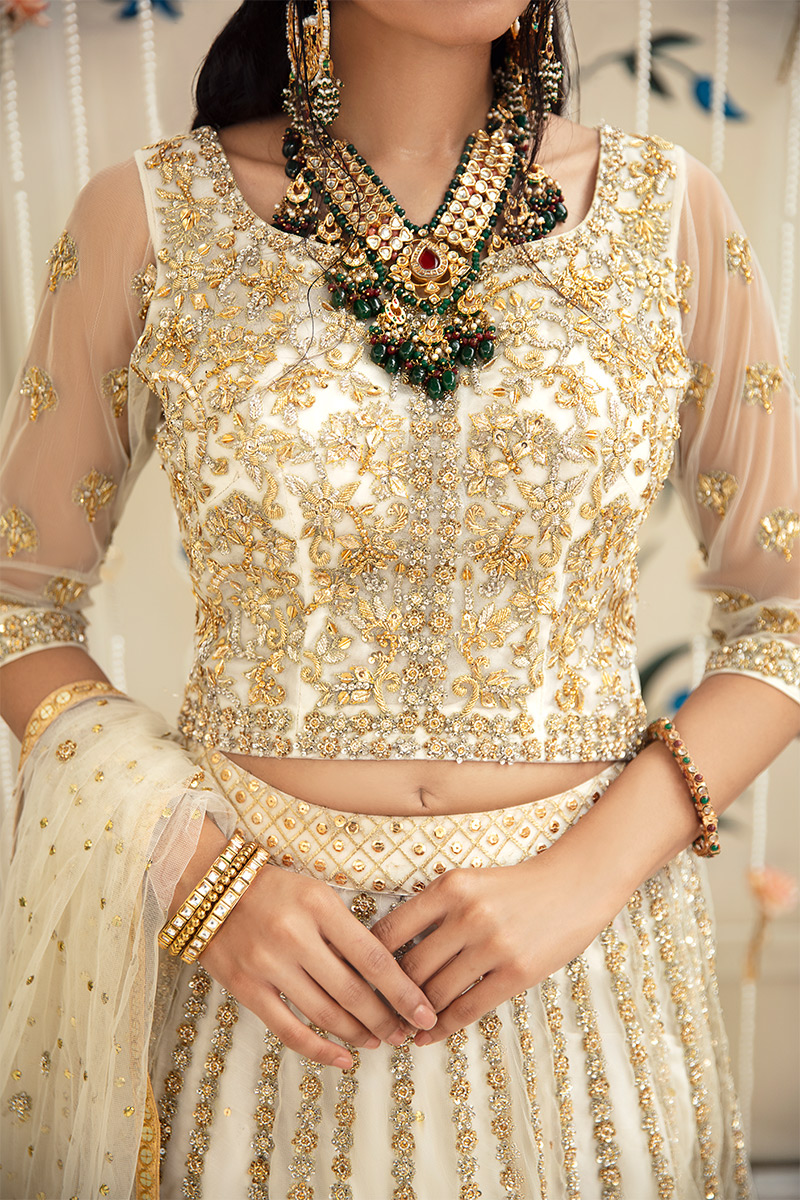 Pakistani Pale White Embellished Net Lehenga Choli (3-Piece) - Image 7