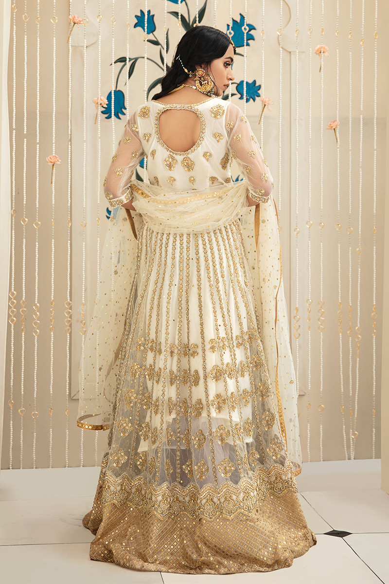 Pakistani Pale White Embellished Net Lehenga Choli (3-Piece) - Image 8