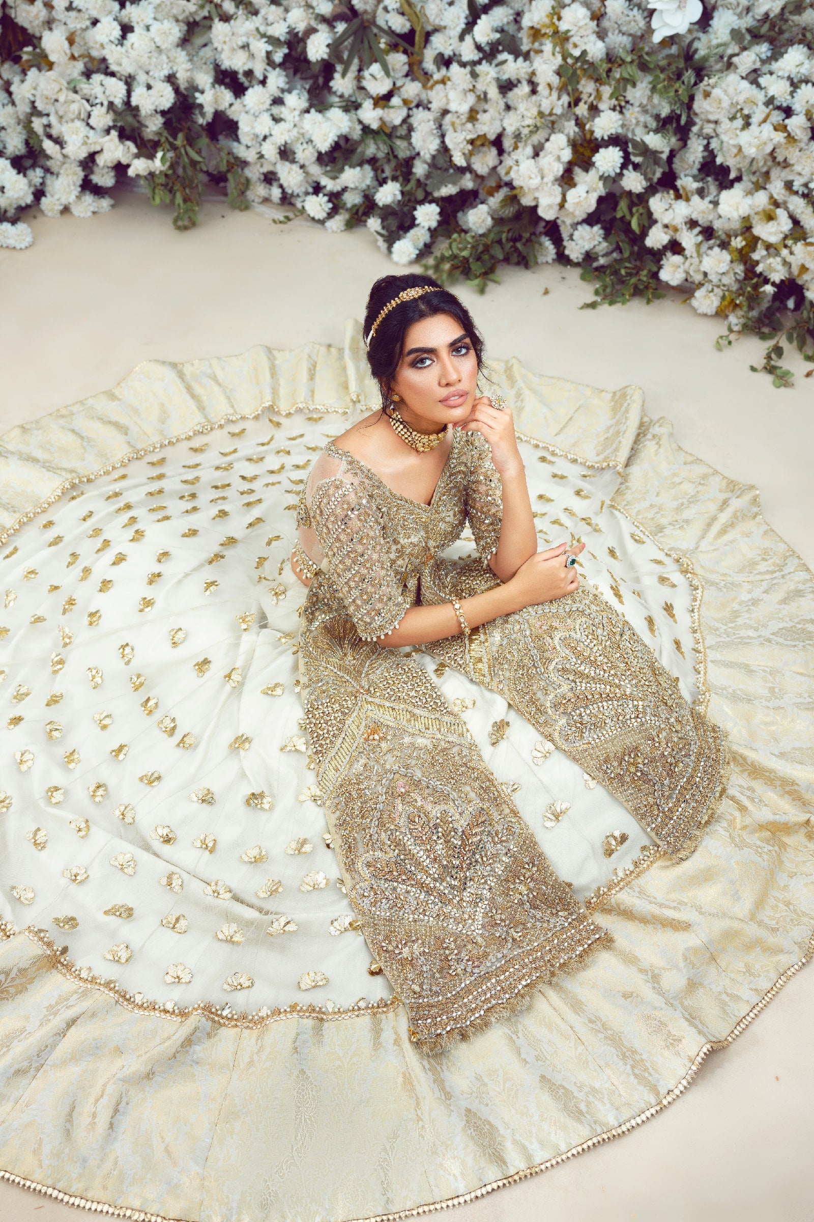 Ivory Zardozi Net & Organza Bridal Lehenga (3-Piece) - Image 5